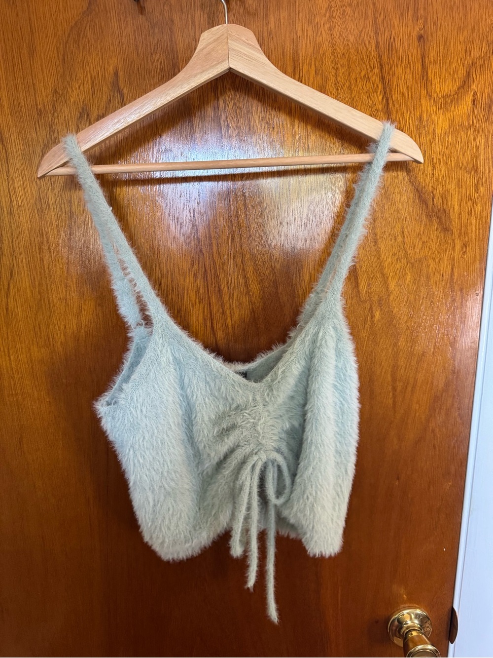 wild fable Fuzzy Drawstring Crop Camisole - Sage Green